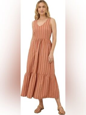 PACT | Linen Canopy Tank Dress Organic Cotton Fair Trade | Sz L Hermosa Stripe